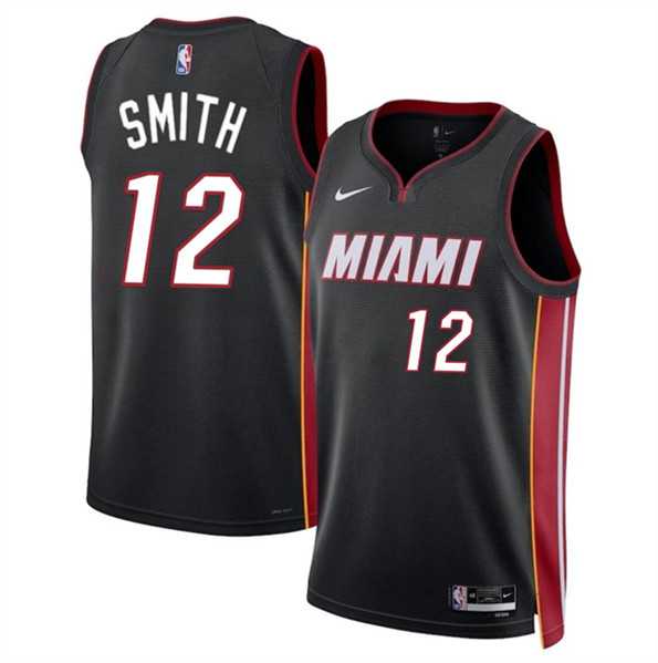 Mens Miami Heat #12 Dru Smith Black 2024 Icon Edition Stitched Basketball Jersey Dzhi